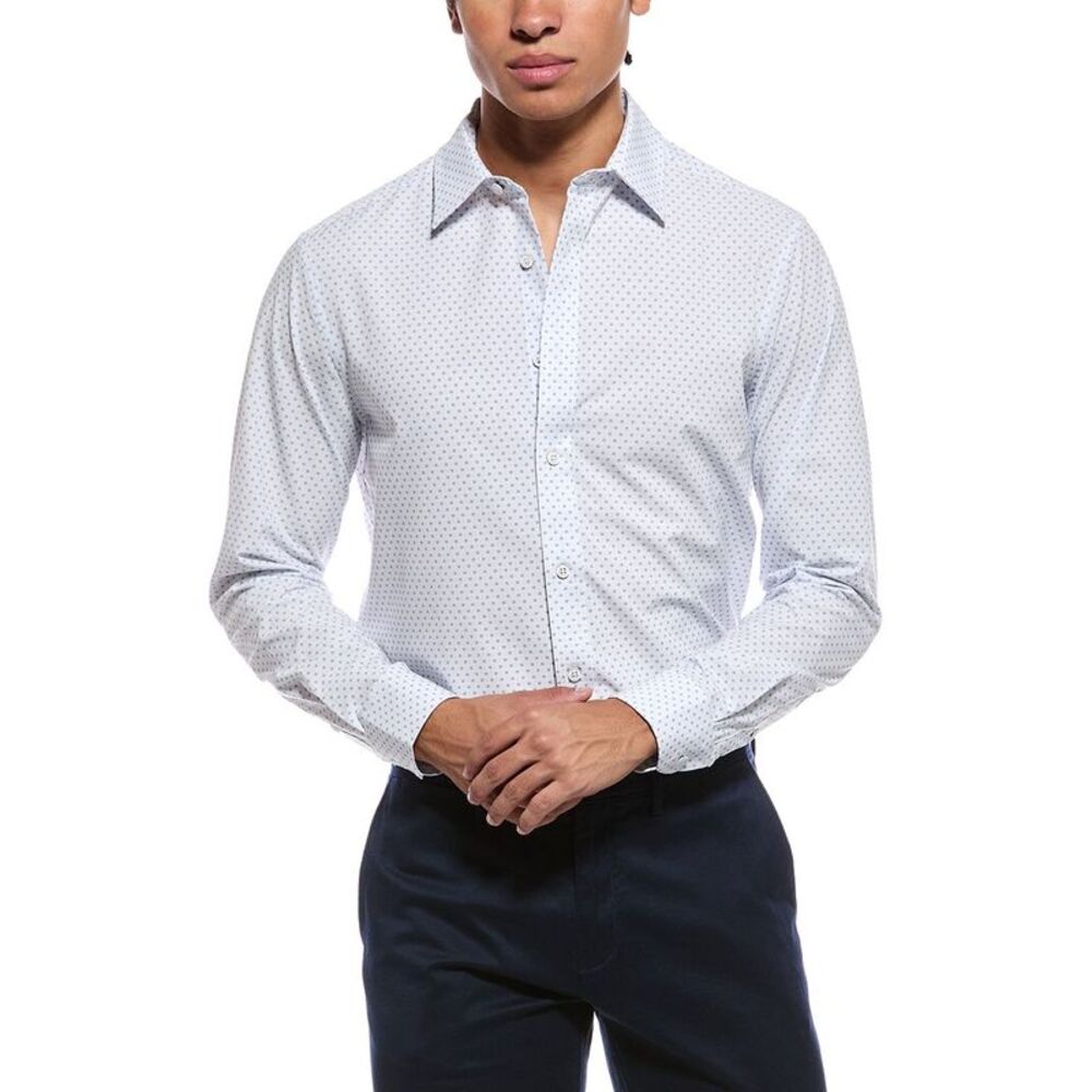 Report Collection Mens 4-Way Printed Woven Sport Shirt, White